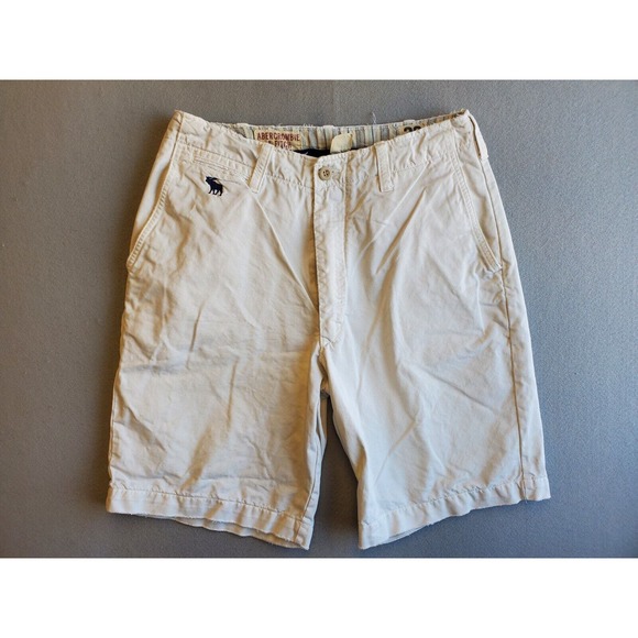 Abercrombie & Fitch Mens sz 32 x 11" Ivory Distressed Thick Drawstring Shorts - Picture 1 of 5